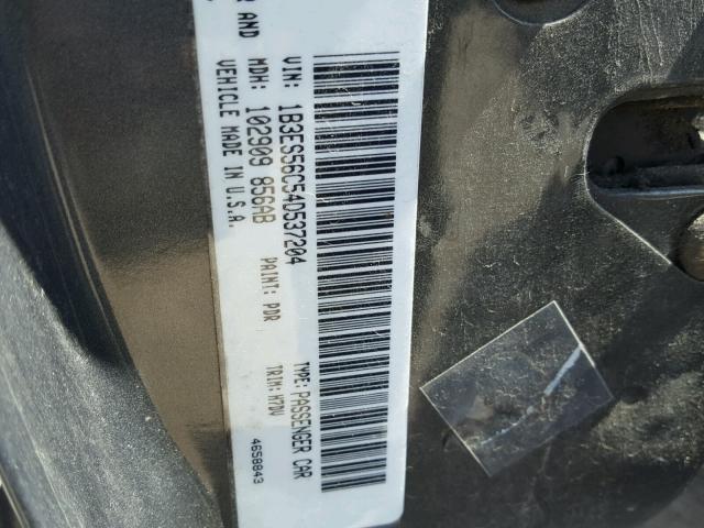 1B3ES56C54D537204 - 2004 DODGE NEON SXT CHARCOAL photo 10