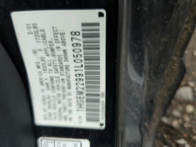 1HGEM22991L050978 - 2001 HONDA CIVIC SI BLACK photo 10