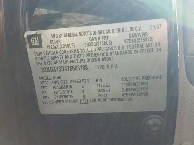 3GNDA13D47S603188 - 2007 CHEVROLET HHR LS BLACK photo 10