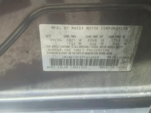 JM1BK12F071646069 - 2007 MAZDA 3 I GRAY photo 10