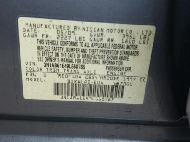 3N1AB61E49L668785 - 2009 NISSAN SENTRA 2.0 GRAY photo 10