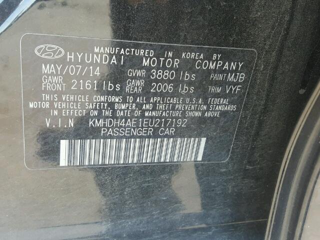 KMHDH4AE1EU217192 - 2014 HYUNDAI ELANTRA SE BLACK photo 10