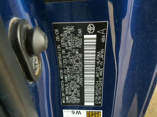 JTKDE167490287748 - 2009 SCION TC BLUE photo 10