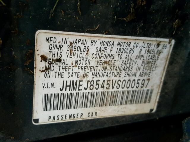 JHMEJ8545VS000597 - 1997 HONDA CIVIC BASE GREEN photo 10