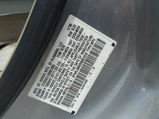 5FNRL388X6B061313 - 2006 HONDA ODYSSEY TO SILVER photo 10