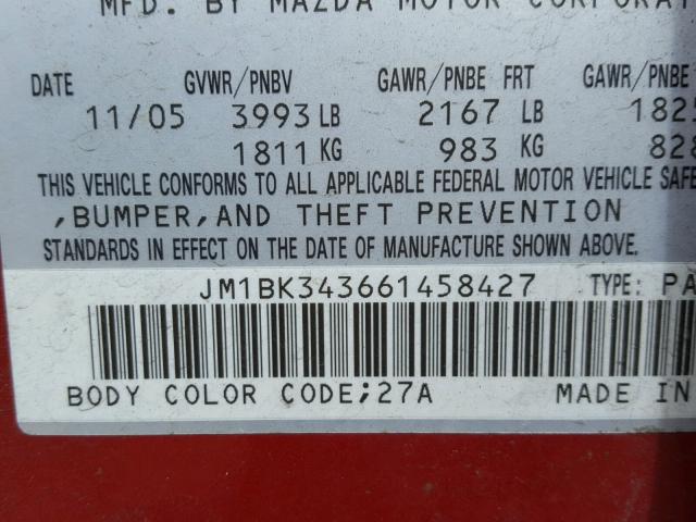 JM1BK343661458427 - 2006 MAZDA 3 HATCHBAC RED photo 10