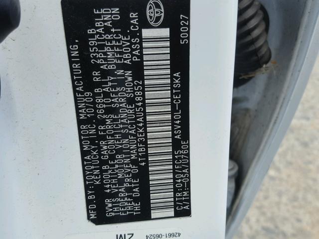 4T1BF3EK4AU548852 - 2010 TOYOTA CAMRY BASE WHITE photo 10