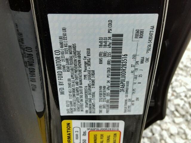 3FA6P0LU0DR283516 - 2013 FORD FUSION SE BLACK photo 10