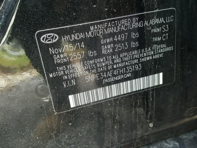 5NPE34AF4FH135193 - 2015 HYUNDAI SONATA SPO BLACK photo 10