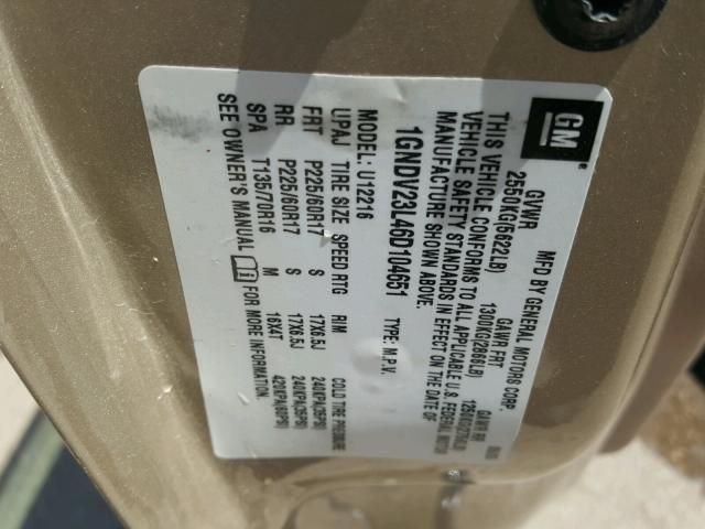 1GNDV23L46D104651 - 2006 CHEVROLET UPLANDER L 金色 照片 10