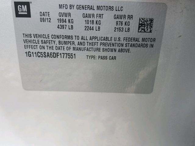 1G11C5SA6DF177551 - 2013 CHEVROLET MALIBU 1LT 银色 照片 10