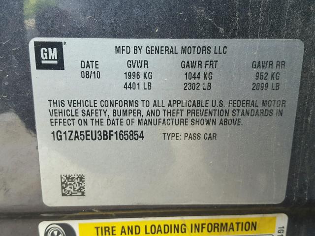 1G1ZA5EU3BF165854 - 2011 CHEVROLET MALIBU LS ნაცრისფერი ფოტო 10