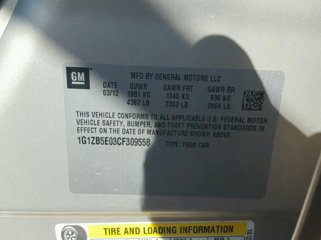 1G1ZB5E03CF309558 - 2012 CHEVROLET MALIBU LS GOLD photo 10