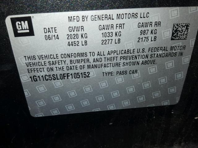 1G11C5SL0FF105152 - 2015 CHEVROLET MALIBU 1LT 石墨色 照片 10