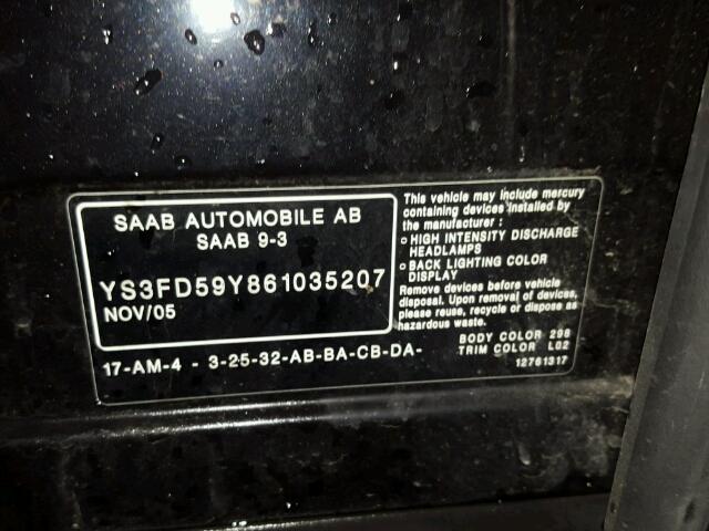 YS3FD59Y861035207 - 2006 SAAB 9-3 BASE BLACK photo 10