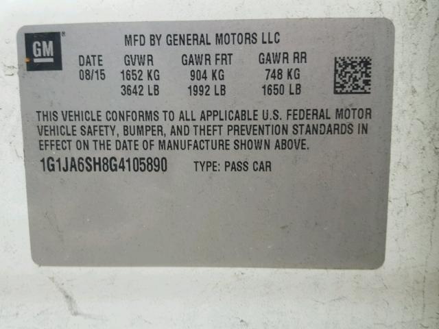 1G1JA6SH8G4105890 - 2016 CHEVROLET SONIC LS 白色 照片 10