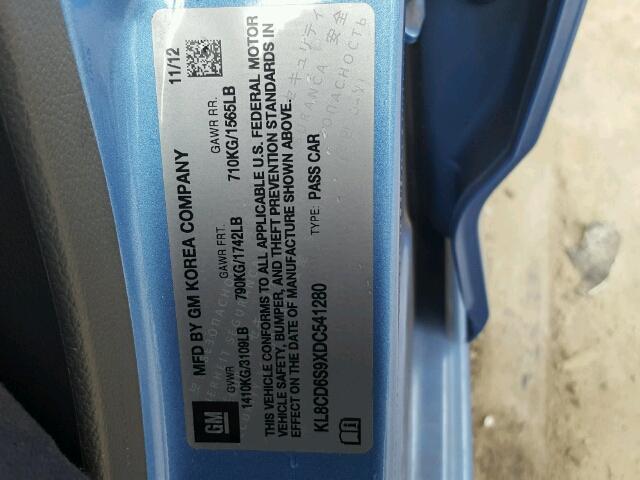 KL8CD6S9XDC541280 - 2013 CHEVROLET SPARK 1LT Синий фото 10