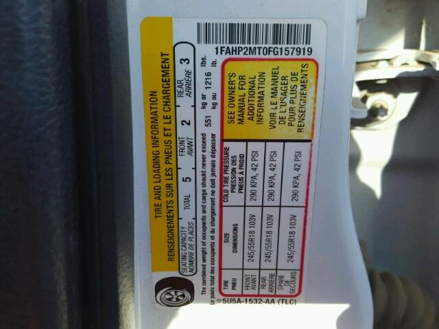 1FAHP2MT0FG157919 - 2015 FORD TAURUS POL WHITE photo 10