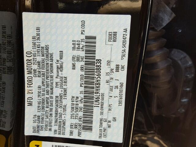 1LN6L9HK8H5608838 - 2017 LINCOLN CONTINENTA BLACK photo 10