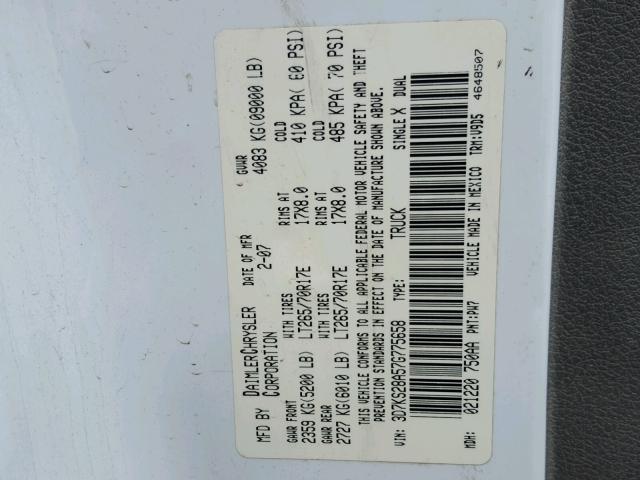 3D7KS28A57G775658 - 2007 DODGE RAM 2500 S Սպիտակ լուսանկար 10