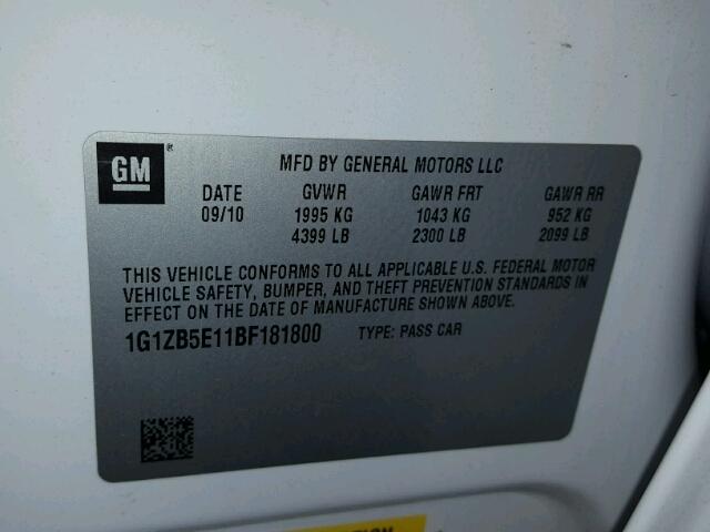 1G1ZB5E11BF181800 - 2011 CHEVROLET MALIBU LS WHITE photo 10