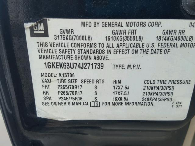 1GKEK63U74J271739 - 2004 GMC YUKON DENA BLACK photo 10