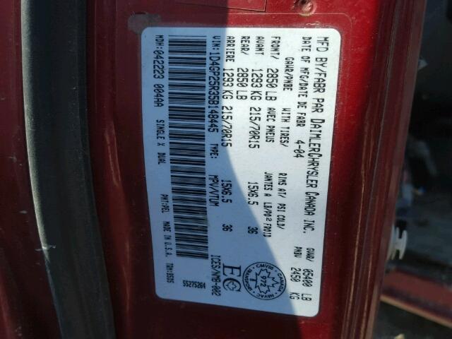 1D4GP25R35B148445 - 2005 DODGE CARAVAN SE RED photo 10