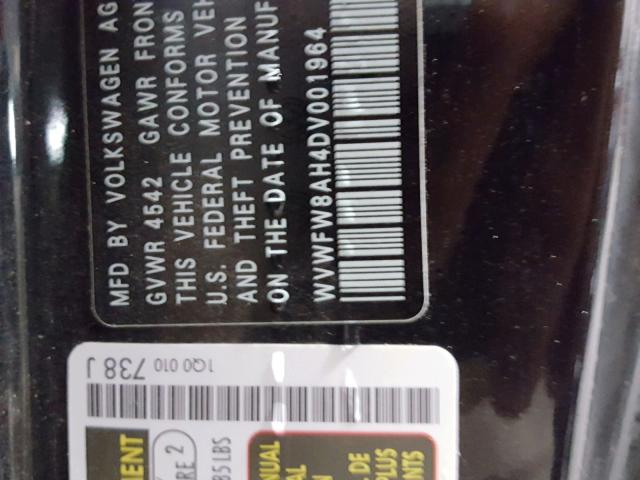 WVWFW8AH4DV001964 - 2013 VOLKSWAGEN EOS LUX 黑色 照片 10