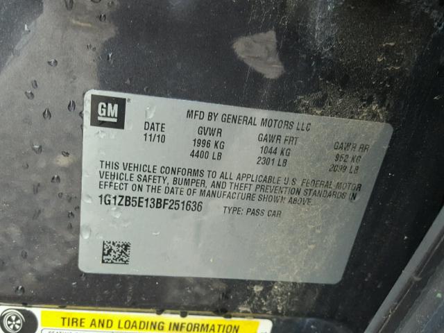 1G1ZB5E13BF251636 - 2011 CHEVROLET MALIBU LS Boz foto 10