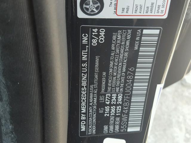 55SWF4KB7FU004876 - 2015 MERCEDES-BENZ C 300 4MAT BLACK photo 10