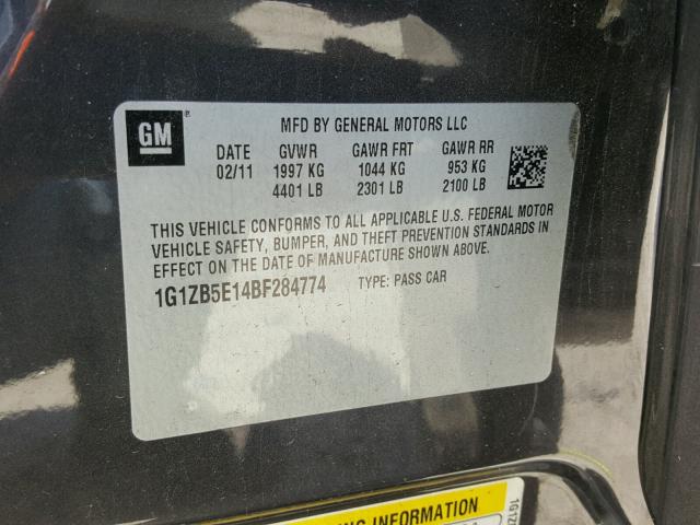 1G1ZB5E14BF284774 - 2011 CHEVROLET MALIBU LS GRAY photo 10