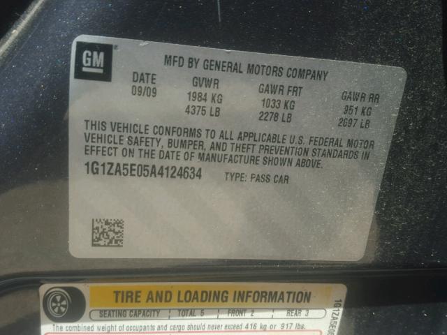1G1ZA5E05A4124634 - 2010 CHEVROLET MALIBU LS GRAY photo 10