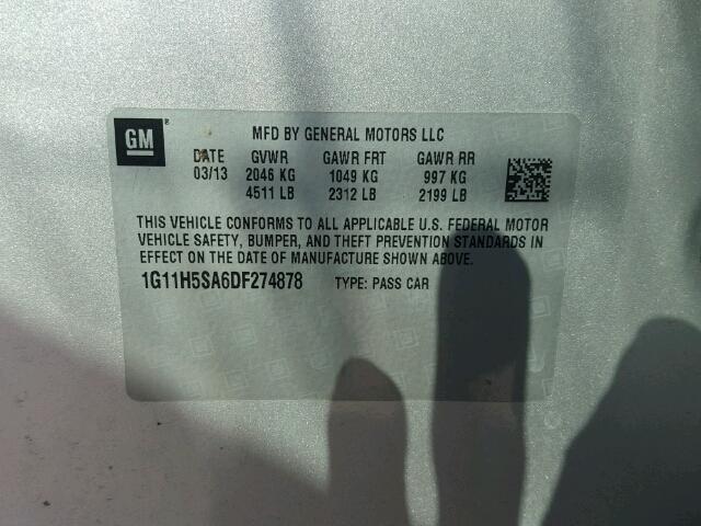 1G11H5SA6DF274878 - 2013 CHEVROLET MALIBU LTZ 银色 照片 10