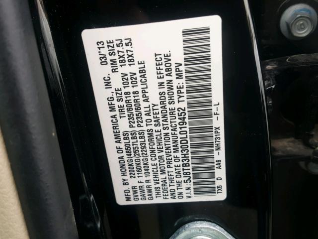 5J8TB3H30DL019452 - 2013 ACURA RDX BASE BLACK photo 10