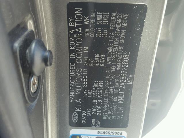 KNDJT2A28B7228085 - 2011 KIA SOUL CHARCOAL photo 10