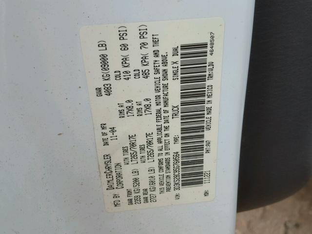 3D3KS28C95G760564 - 2005 DODGE RAM 2500 S WHITE photo 10