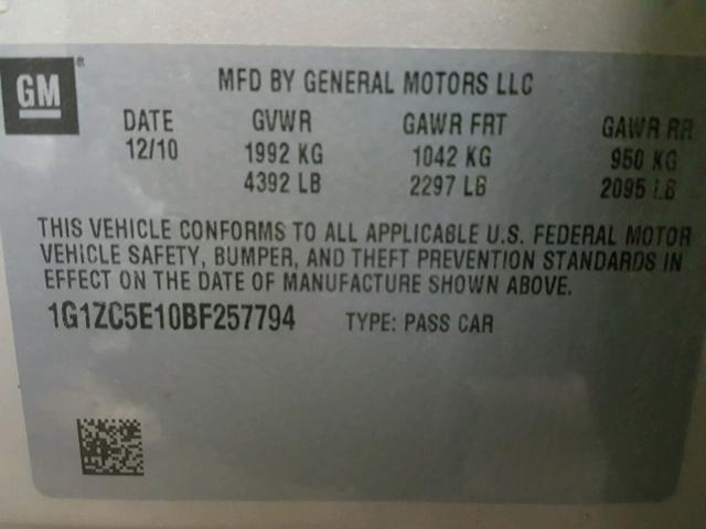 1G1ZC5E10BF257794 - 2011 CHEVROLET MALIBU 1LT 棕色 照片 10