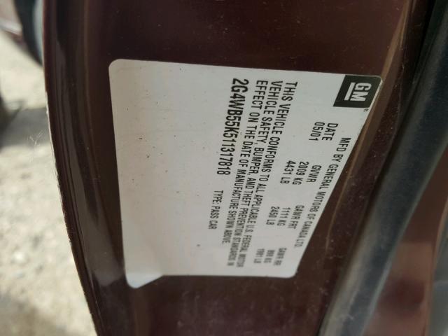 2G4WB55K511317818 - 2001 BUICK REGAL LS 栗色 照片 10