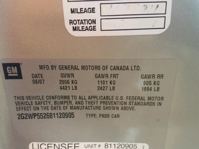 2G2WP552681120905 - 2008 PONTIAC GRAND PRIX SILVER photo 10