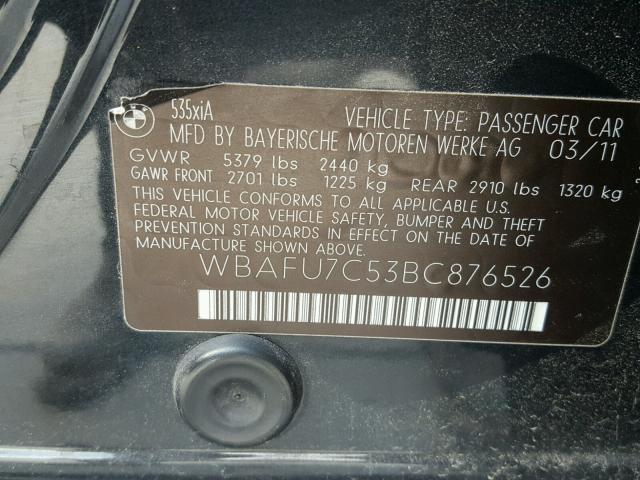 WBAFU7C53BC876526 - 2011 BMW 535 XI Siyah fotoğraf 10