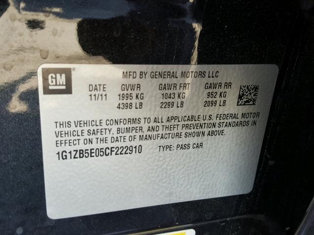 1G1ZB5E05CF222910 - 2012 CHEVROLET MALIBU LS BLACK photo 10