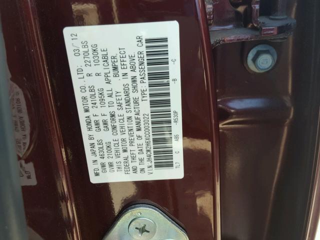 JH4CW2H6XCC003022 - 2012 ACURA TSX TECH RED photo 10