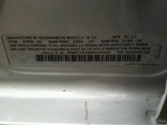 3VWRZ7AJ4AM163369 - 2010 VOLKSWAGEN JETTA SE 灰色 照片 10