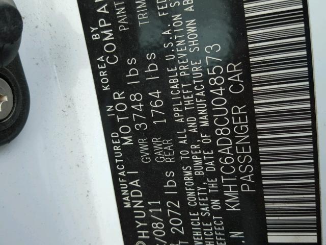 KMHTC6AD8CU048573 - 2012 HYUNDAI VELOSTER B WHITE photo 10