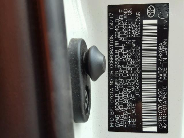 JTDKARFP2H3025202 - 2017 TOYOTA PRIUS PRIM 白色 照片 10