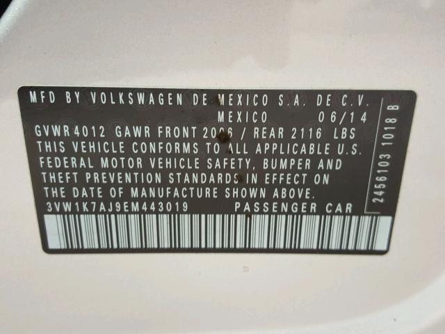 3VW1K7AJ9EM443019 - 2014 VOLKSWAGEN JETTA BASE Արծաթագույն լուսանկար 10