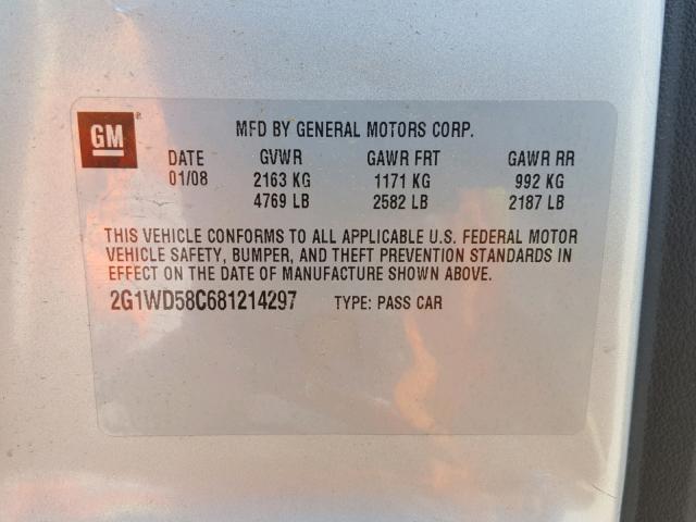 2G1WD58C681214297 - 2008 CHEVROLET IMPALA SUP 银色 照片 10