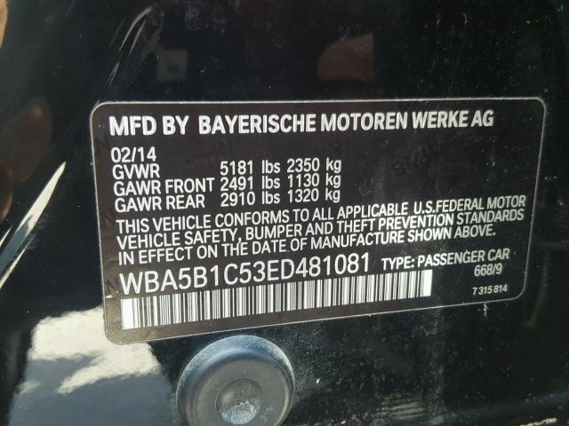 WBA5B1C53ED481081 - 2014 BMW 535 I BLACK photo 10
