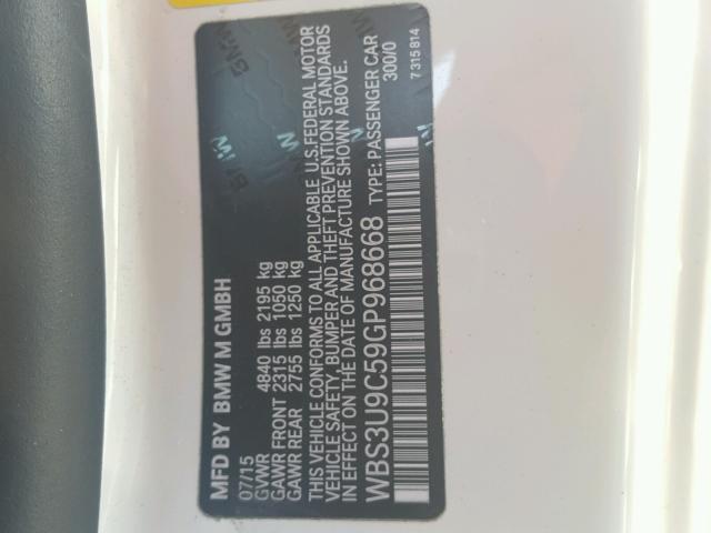 WBS3U9C59GP968668 - 2016 BMW M4 WHITE photo 10