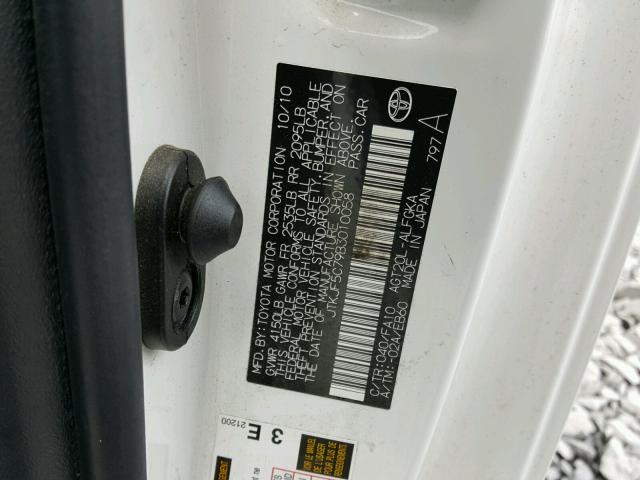 JTKJF5C79B3010058 - 2011 TOYOTA SCION TC თეთრი ფოტო 10